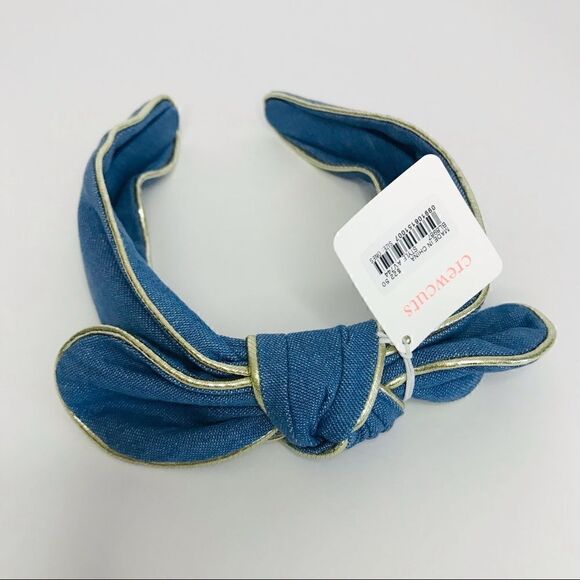 New! J. Crew Crewcuts Girl’s Bow Tie Blue Denim Gold Trim Headband - Picture 3 of 4